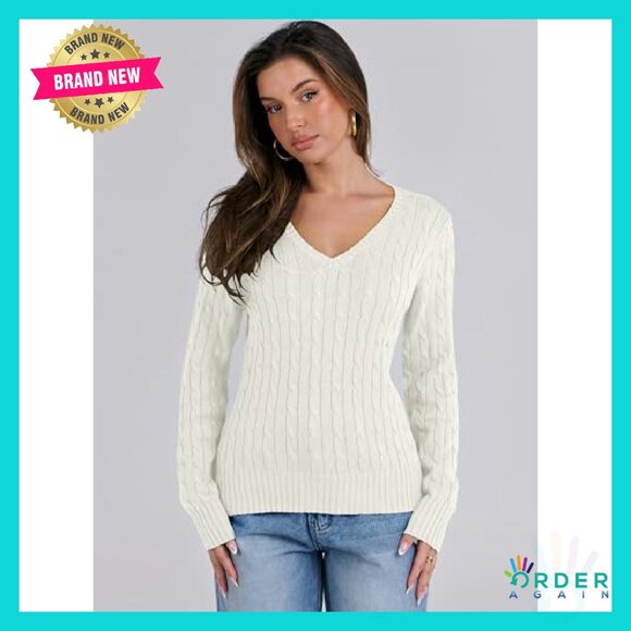 Slim Fit Cable Knit V-Neck Pullover Sweater Fall Fashion Business Casual - Picture 4 of 8